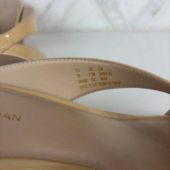 7.5 Patent Cork Wedge Heel Sandal Square Toe Criss Cross Strap Tan Leather Miami - Picture 8 of 13